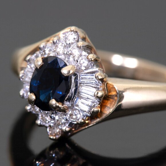 14kt Yellow Gold Natural Sapphire and Real Diamonds Ring, Size 5.25, 3.8 grams - Picture 2 of 6